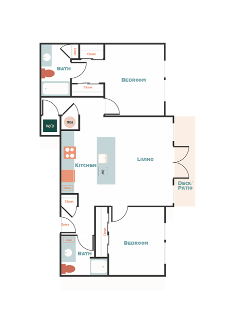 Floor plan for 2 beds, 2 baths, 1070 sqft
